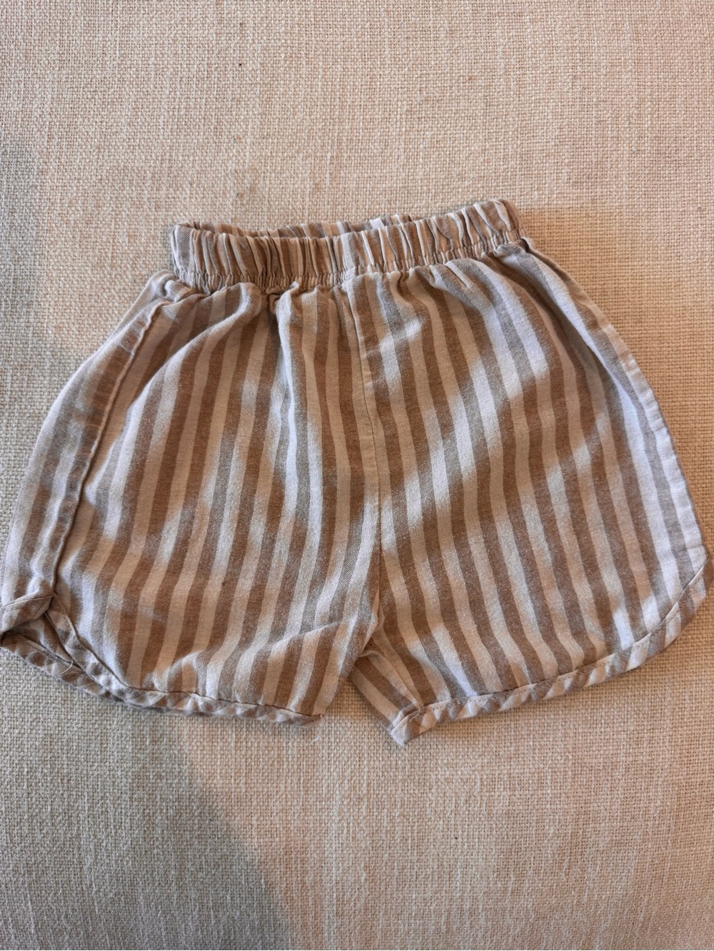 Vera Striped Tan & White Kids Shorts - Elastic Waist